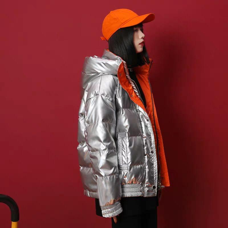 Fashion Bubble Coat Sequined Puffy Jacket Women's Down Coat Short Jacket Clothing with Hood