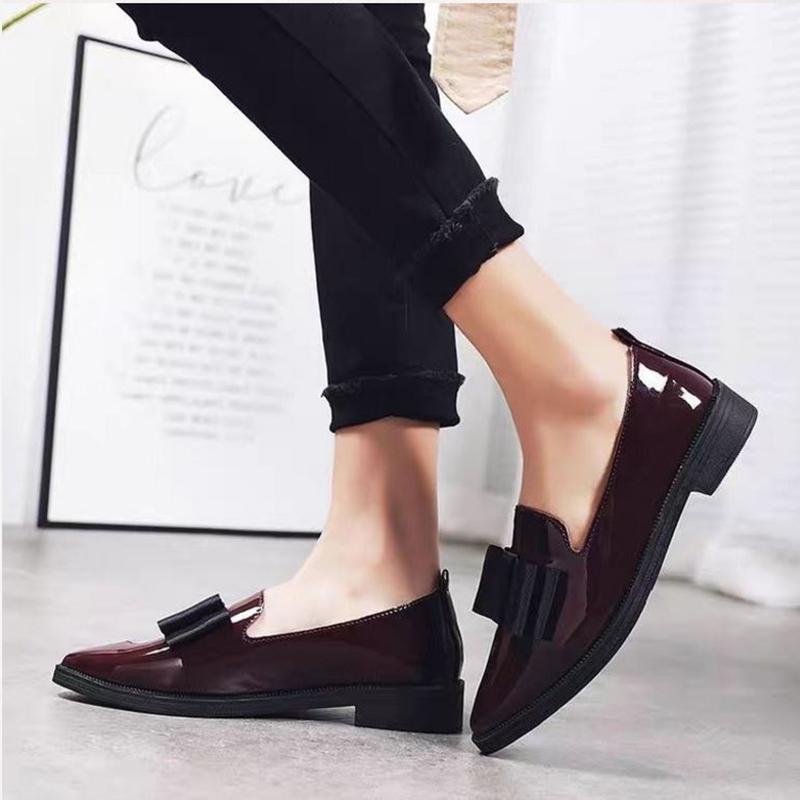 Single Shoes Female Comfortable Pointed Small Leather Shoes Female Students Korean Version of All-match Soft Sole Casual Bowknot Shoes