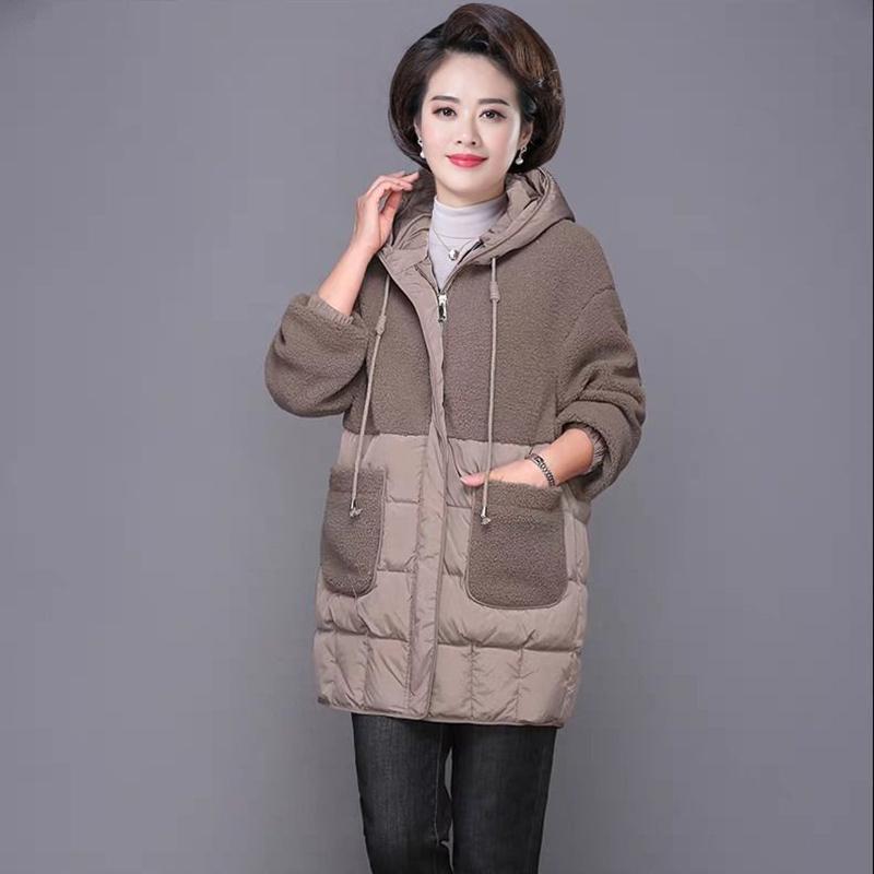 Women's Mid-length Down Jacket Winter Middle-aged and Elderly Korean Loose Cotton Casual Hooded Thick Coat