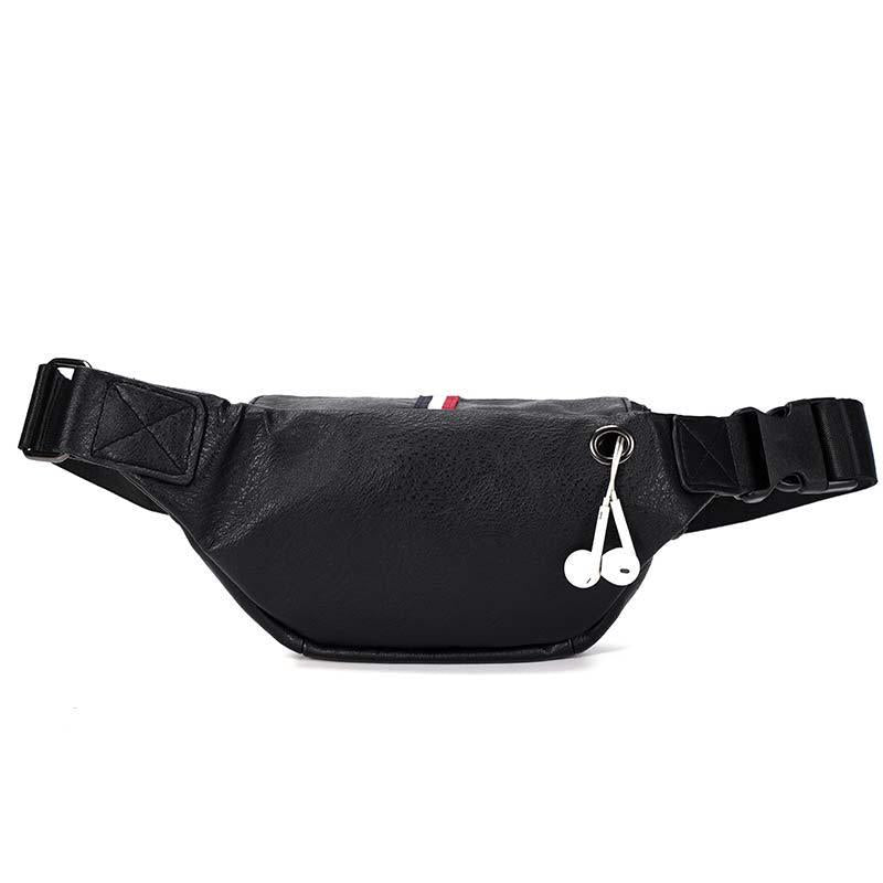 Waist Bag Men Black with Headphones Hole Chest Bag Phone Bag Outdoor Sports Shoulder Bag