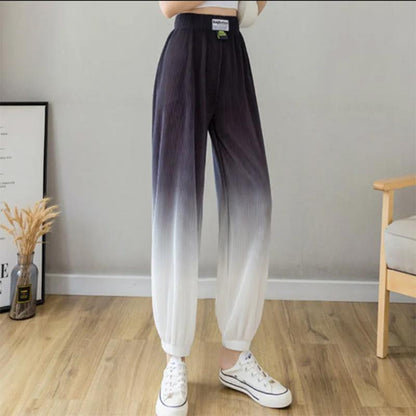 Gradient Color Design Sense Leggings Ice Silk Drape Women's Pants Summer Loose Thin Casual Sports Pants