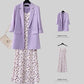 Women's Summer Casual Suit Large Size Blazer + Chiffon Floral Sling Dress Two Piece Ladies French Elegant Dress Suit