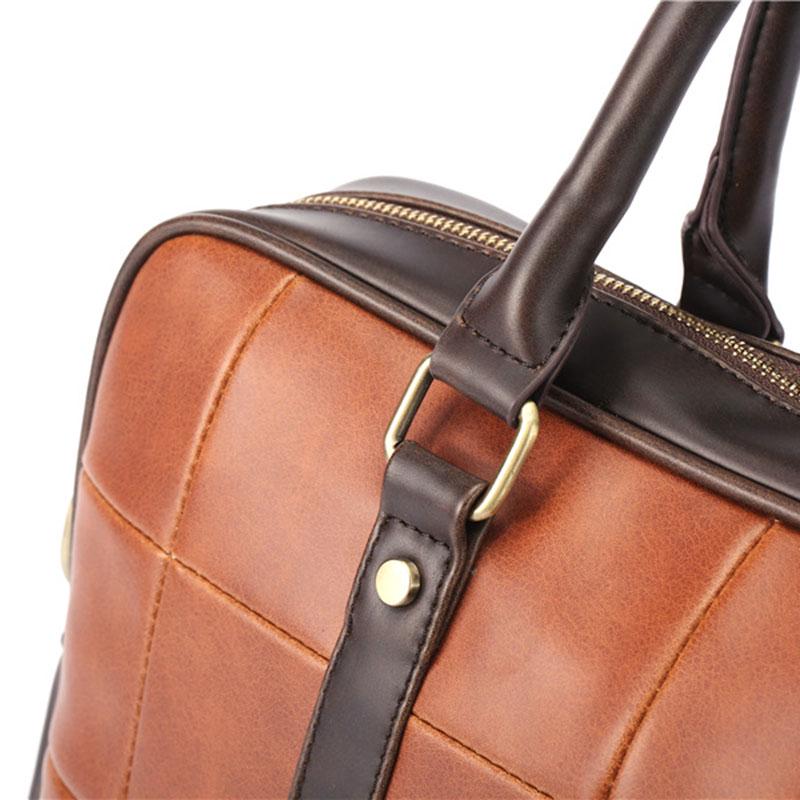 Business briefcase men retro large capacity zipper PU leather anti-theft waterproof wearable handbag