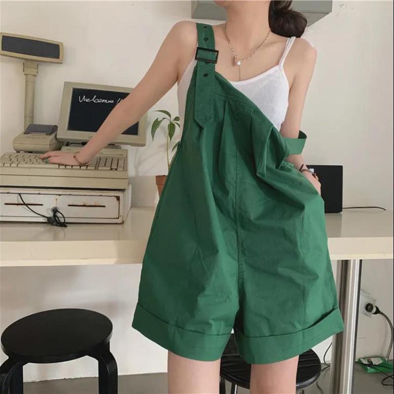 Salt-tie Bib Pants Women Summer Thin Loose Green Wide-leg Pants Workwear Jumpsuit Straight Pants