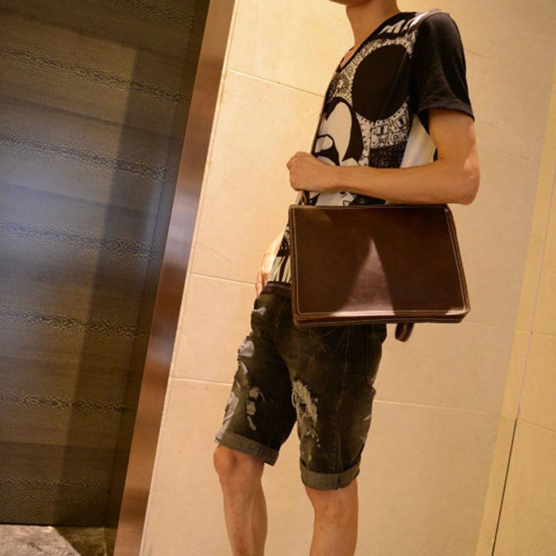 Business Briefcase Men Simple Leather Zipper Crossbody Bags Waterproof Shoulder Computer Bag Handbag