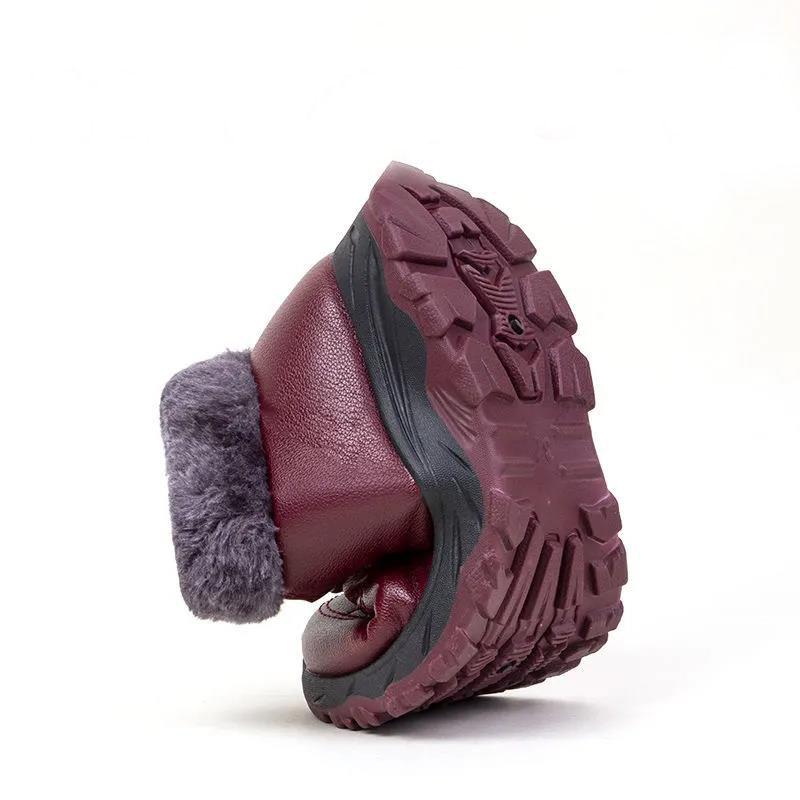 Winter Warm Women's Cotton-padded Shoes PU Waterproof Snow Boots Non-slip Plus Velvet Thickened Flat Work Shoes