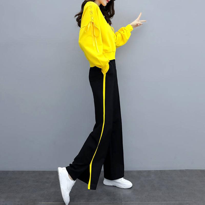 Women's Casual Suit Round Neck Long-sleeved Pullover Blouse + Loose Wide-leg Trousers Casual Two-piece Simple Style Comfortable and Warm