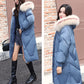 Ladies Winter Coat Mid-length Large Fur Collar Hooded Down Coat Slim Fit Hooded Thick Warmth Parka Coat