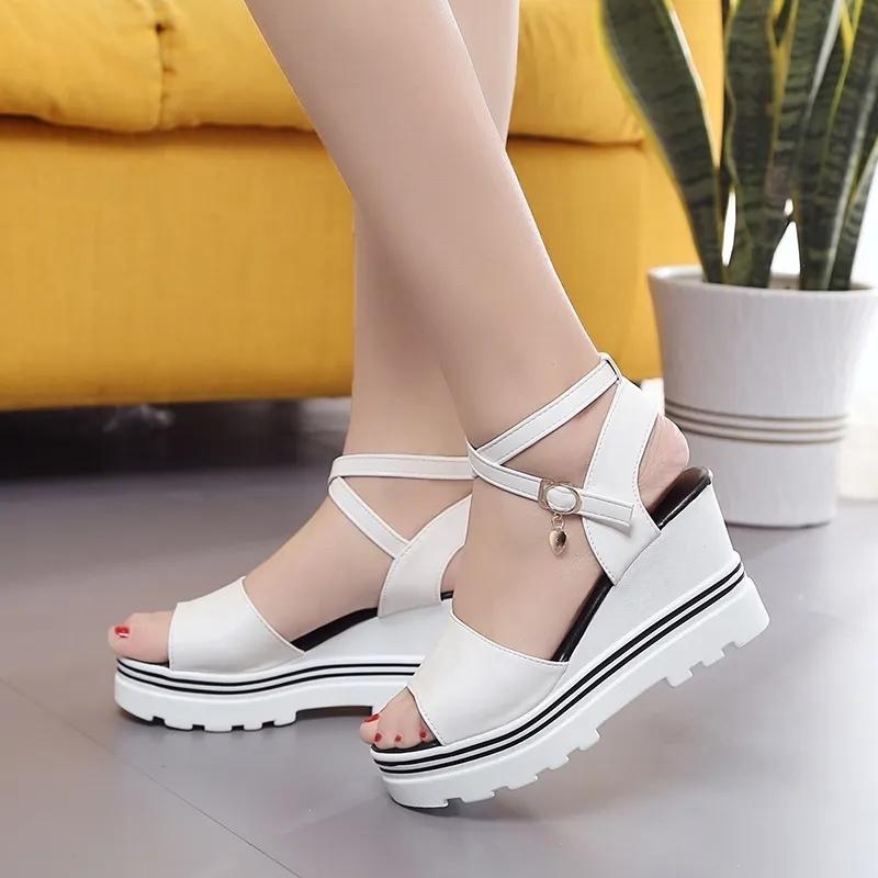 Summer Korean Wedge High-heeled Roman Shoes Women's Thick-soled Sandals Cross Platform Shoes Outdoor Comfortable Sandals