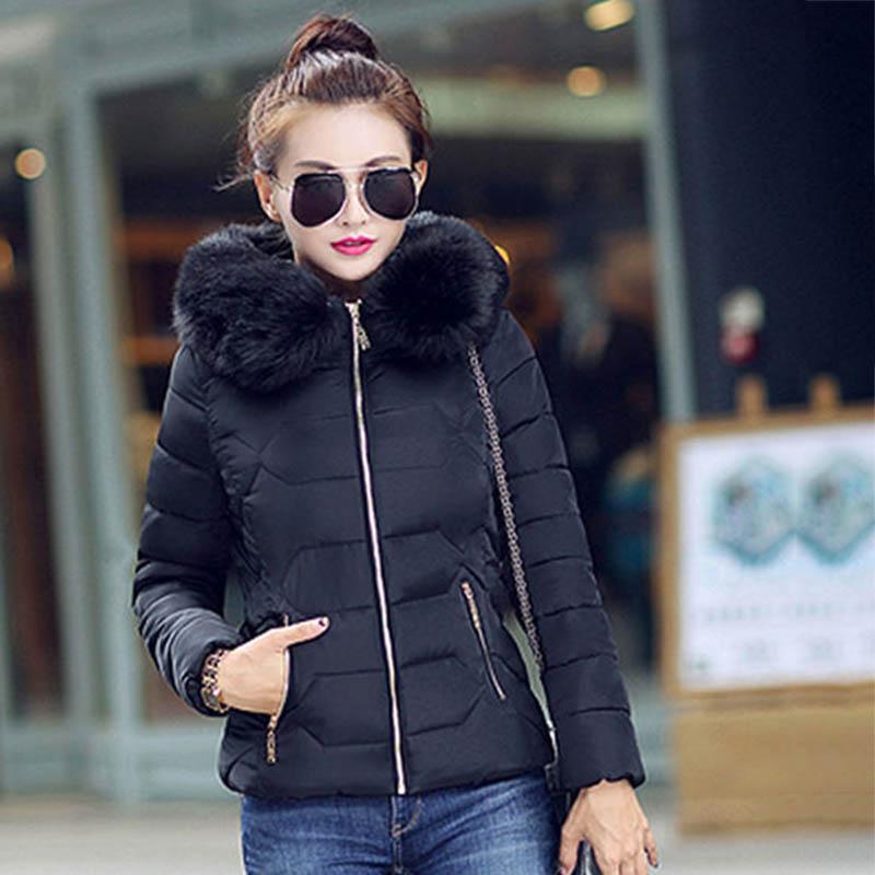 Fall/winter Down Padded Jacket with Large Fur Collar Slim Fit Short Plus Size Hooded Padded Jacket