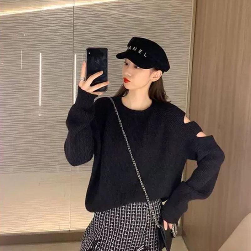 Plus Size Spring and Autumn Sweater Korean Fashion Casual Sexy Blouse Solid Color Strapless Youth Female Jacket