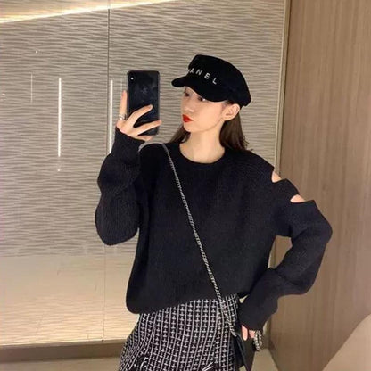 Plus Size Spring and Autumn Sweater Korean Fashion Casual Sexy Blouse Solid Color Strapless Youth Female Jacket
