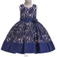 Girls Summer Dress Princess Skirt with Flower Jacquard Fabric Sleeveless Lace Dress