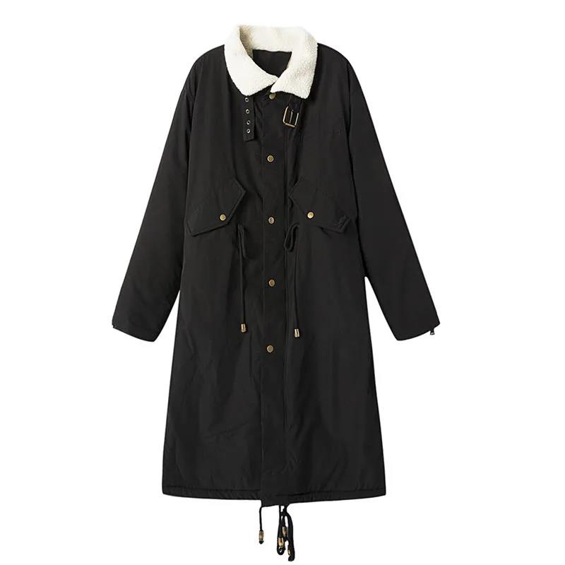 Lamb Velvet Padded Jacket Women's Length Over-knee Winter Korean Version Ins Hong Kong Wind Loose Plus Velvet Parka Padded Jacket