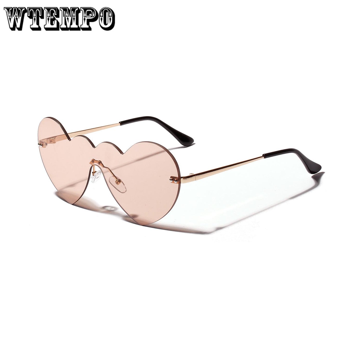 WTEMPO Pink Heart Glasses Women Conjoined Big Frame Love Sunglasses Fashion Heart Shape Glasses