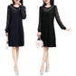Elegant Women's Party Dress Mesh Long Sleeve A-Line Dress Beading Long Sleeve Dress Spring Tunic Neck Straight Dress