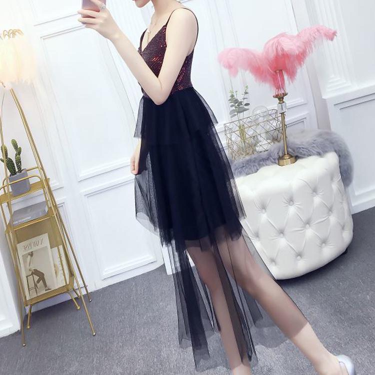 2020 Summer Dress Women's Leakage Back Sexy Sequin Dress Mesh Suspender Dress Super Fairy Cake Dress