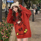 Outer Wear Printed Sweater Loose Casual Fashion Round Neck Long Sleeve Women All-match Red Knit Sweater Sweater Women Autumn Winter