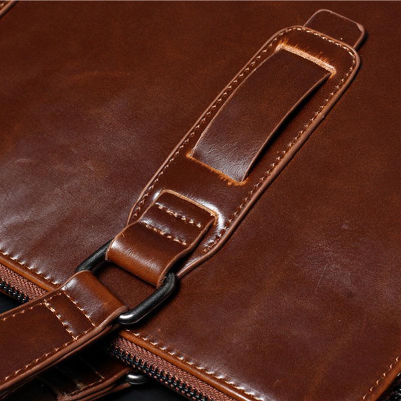 Business Briefcase Men Large Capacity Zipper Leather Anti-theft Waterproof Handbag Shoulder Bag