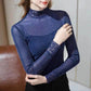 Casual O-neck Lace Long Sleeve T-shirt for Women Spring Fall Clothes Sexy Solid Color Black Tee Shirt Office Lady Top