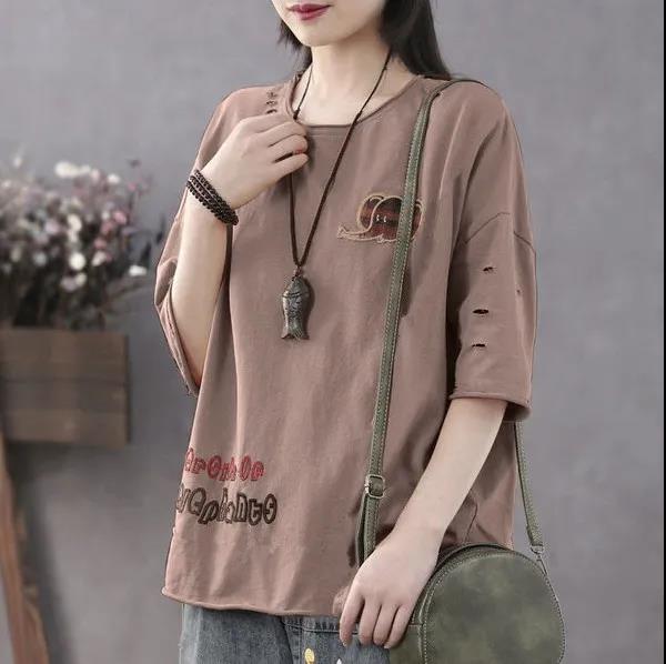 Large Size Short Sleeve Shirt Boutique Thin T-shirt Women Cotton Shirt Elephant Print Casual Pullover