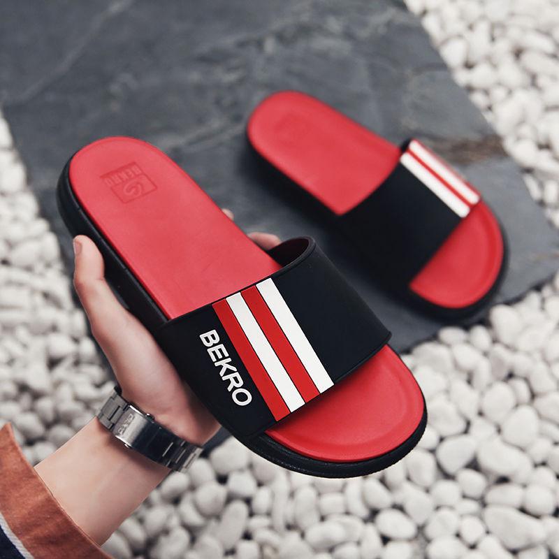 Size38-45 Summer Men Sandals Comfortable Non-slip PU Leather Pattern Stripe Beach Slippers Casual Outdoor Slippers Drag Flip Flops
