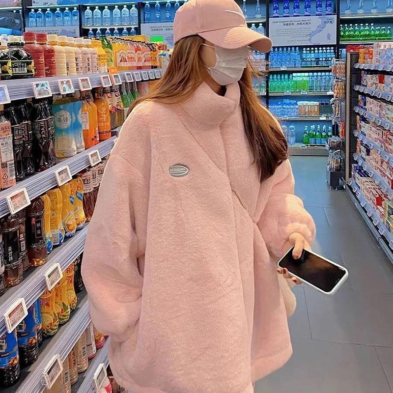 Winter Women's Faux Fur Coat Mid-length Loose Thick Warm Plush Coat Lamb Velvet Coat