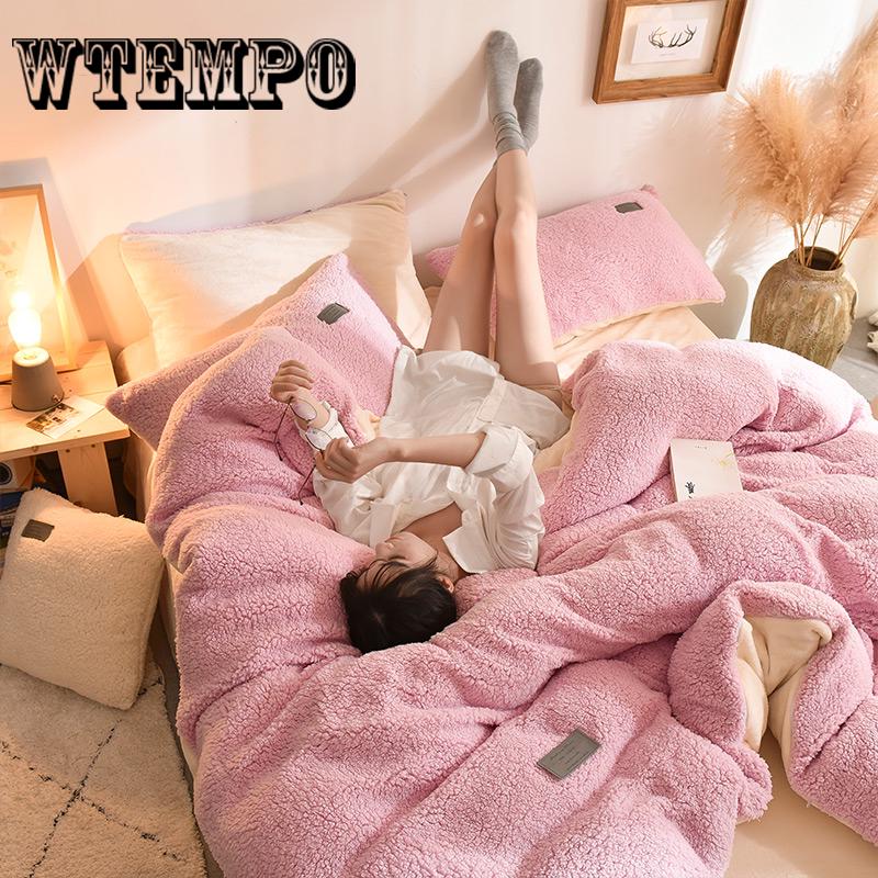 4pcs Fleece Fabric Duvet Cover Pillowcase Bed Sheet Winter Bedding Sets  Queen/ King Bedlinen