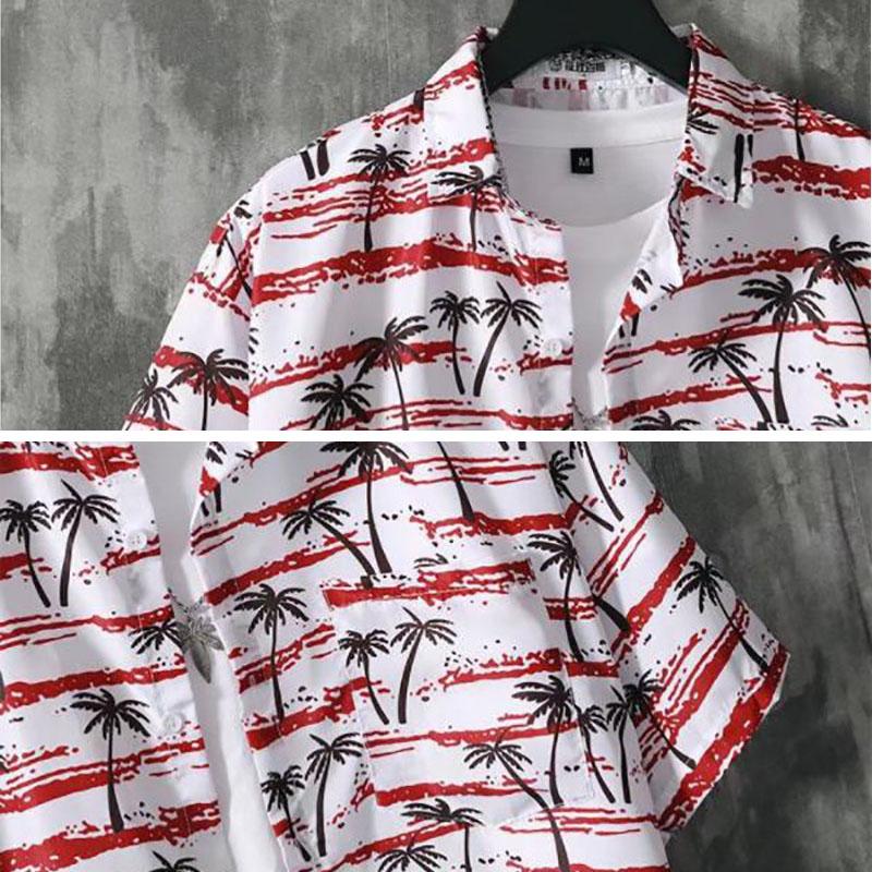 Beach Tees Hawaiian Shirt Half Sleeve T-shirts Plus Size Overshirt Casual Print Undies Button Up Cardigan Men Clothing Summer