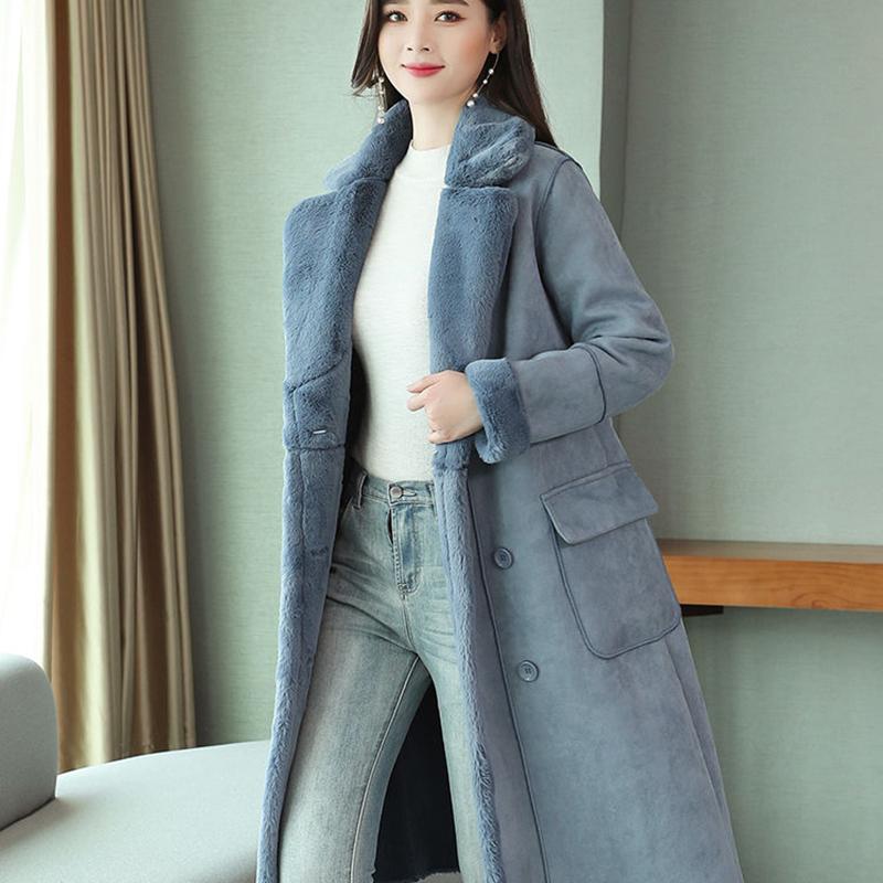 Fashionable Temperament Mid-length Fur Lamb Velvet Women's Cotton-padded Coat Winter Elegant Plus Velvet Thick Warm Suede Coat