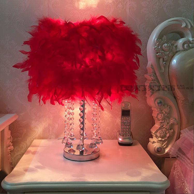 Feather Crystal Table Lamp Bedroom Bedside Lamp Creative European Princess Wedding Room Bedside Lamp