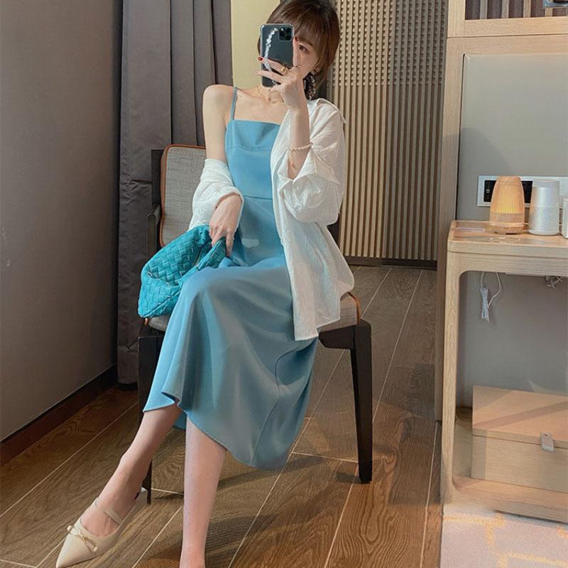 Custom Dress Female Spring Summer All-match French Sexy Halter Design Solid Color Suspender Skirt