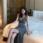 Women Plus Size Sexy Backless Camisole Dress Black V-neck Slim Dress Below The Knee Dresses