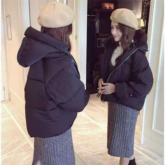 Winter Short Coat Cloak Type Thick Windproof Cold Warmth Loose INS Style Casual Slim Padded Solid Color Ladies Hooded Jacket