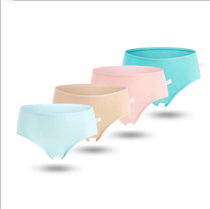 Ladies Pure Cotton Underwear Sexy Hip-lifting Mid-low-waist Ice Silk Feeling Seamless Breathable Briefs Female Cotton Skin-kissed Soft Underpants 4 PC