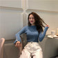 Autumn and Winter Slim-fit Sweater Half-high Collar Knitted Bottoming Shirt Simple Black Long-sleeved Youth Female Jacket