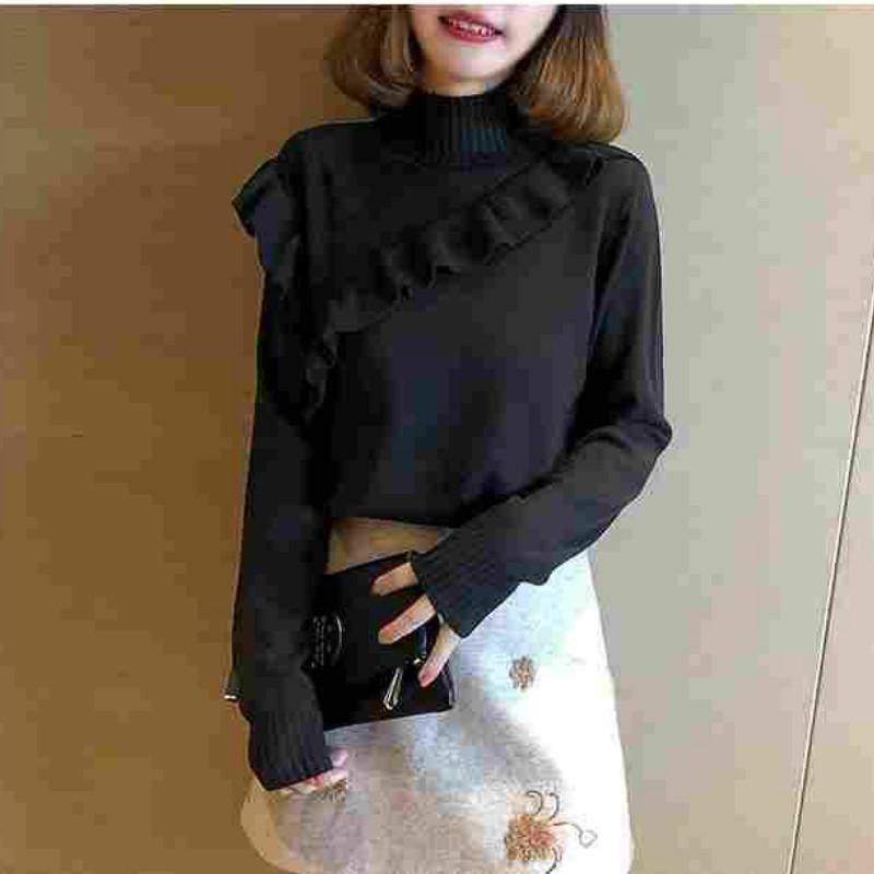 Loose Turtleneck Sweater Women's Pullover Long-sleeved Ruffled Knitted Bottoming Sweater