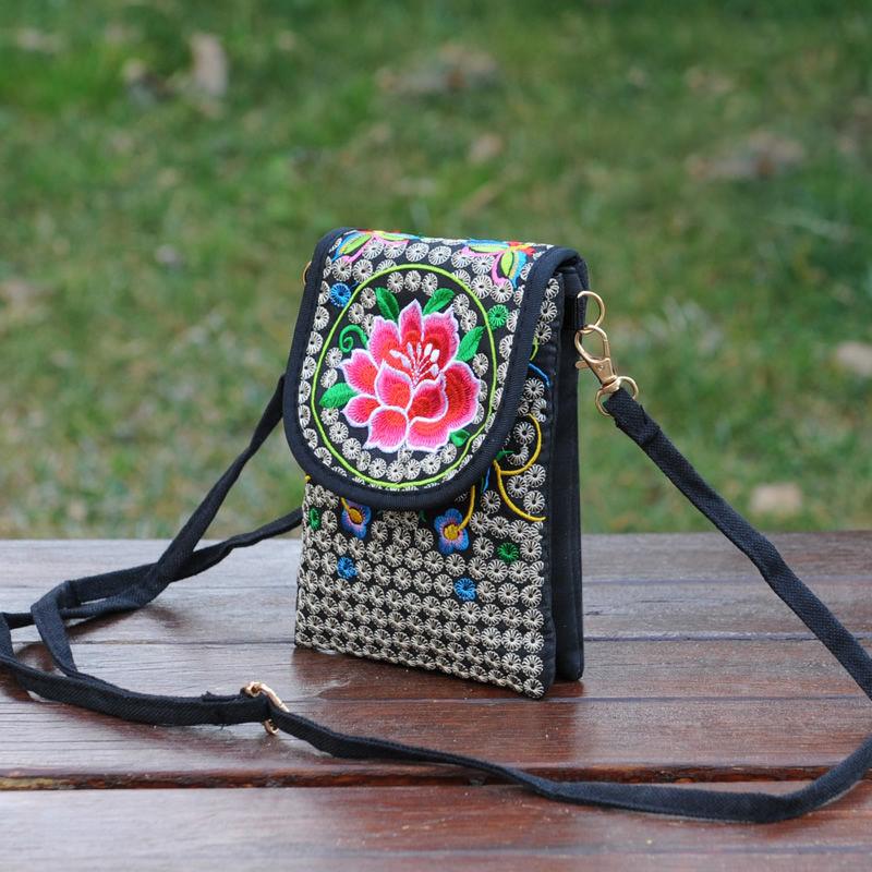Ethnic Style Women Printing Canvas Embroidery Crossbody Bag Exquisite High Quality Elegant Phone Bag