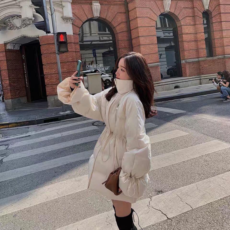Jacket Women's Fall/winter Down Cotton Jacket Loose Korean Mid-length Section Waist Thickened Bright Silk Cotton Jacket Winter Thick Coat Cute