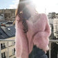 Fashion and Popular Korean Version of Thin Women's Sweater Solid Color Loose V-neck Long-sleeved Pullover Plush Sweater Top