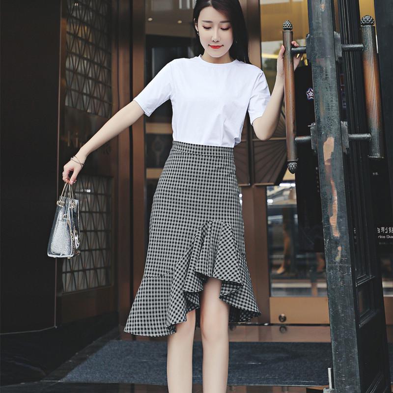 2020 High-waisted Tight-fit Plaid Skirt Woman Vintage Package Hip Fishtail Skirt Slim Lady Skirts