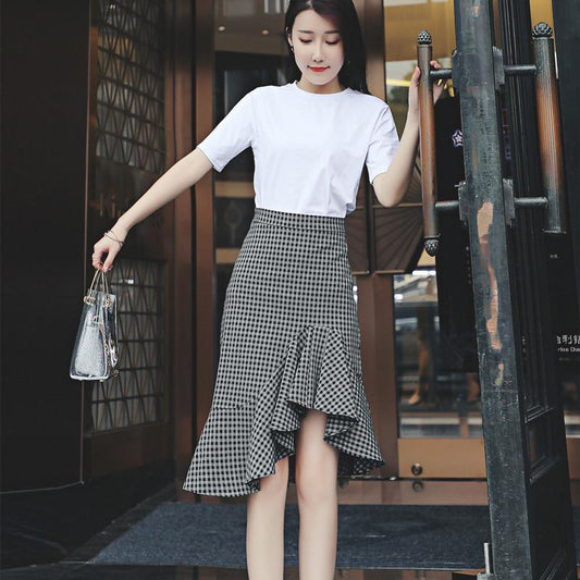 2020 High-waisted Tight-fit Plaid Skirt Woman Vintage Package Hip Fishtail Skirt Slim Lady Skirts
