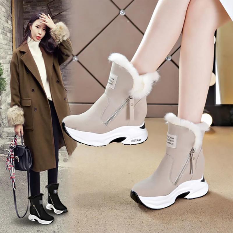 Thick-soled Snow Boots Women's Winter All-match Inner Heightening Women's Shoes Plus Velvet Thickening Martin Boots Warm Boots
