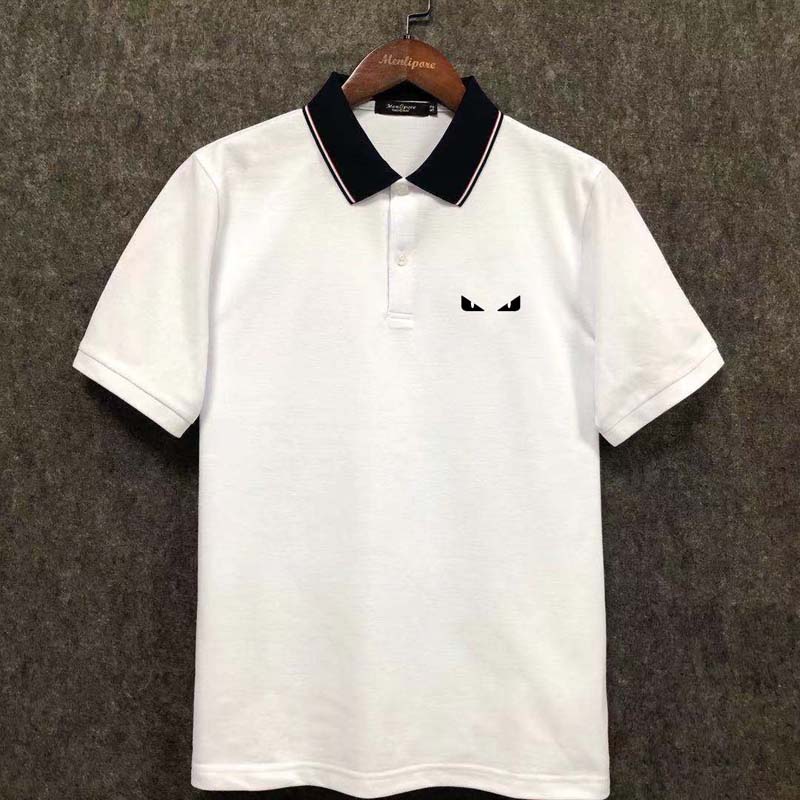 Monster Eyes Print Simple Lapel Polo Shirt Stand Collar Short Sleeve T-Shirt Top