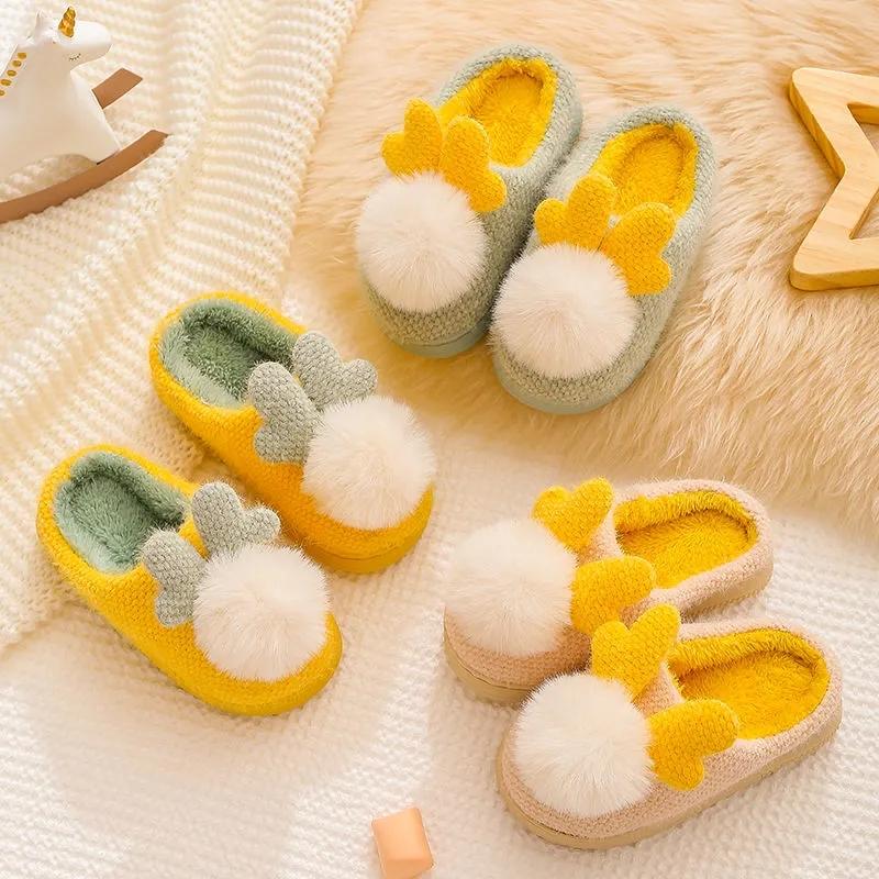 Children's Cotton Slippers Bag with Boys and Girls Children's Cotton Shoes Winter Warm Cute Cartoon Home Shoes