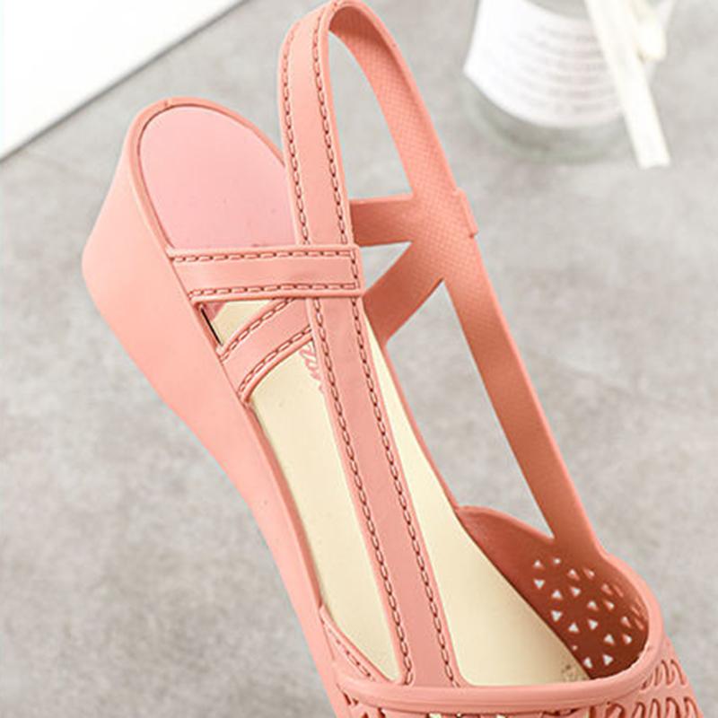 Fashion Sandals Female Summer Hollow Slope with Breathable Soft Bottom Plastic Sandals Travel Non-slip All-match Fairy Shoes