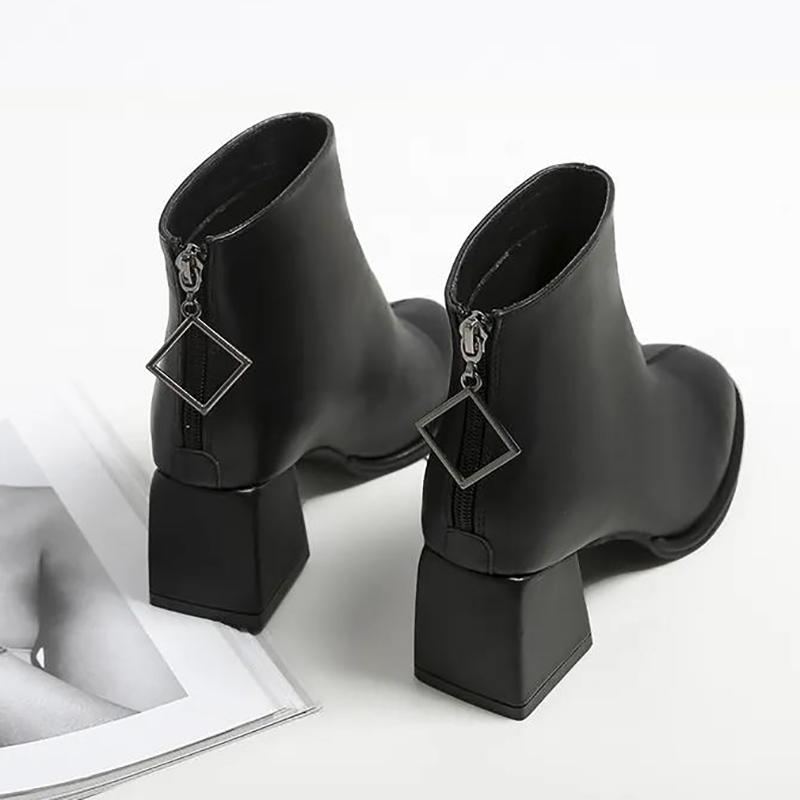 Women's Mid-heel Soft Leather Ankle Boots Chunky Heel Fashion Martin Boots All-match Plus Size Ladies Leather Boots