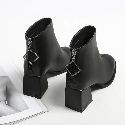 Women's Mid-heel Soft Leather Ankle Boots Chunky Heel Fashion Martin Boots All-match Plus Size Ladies Leather Boots