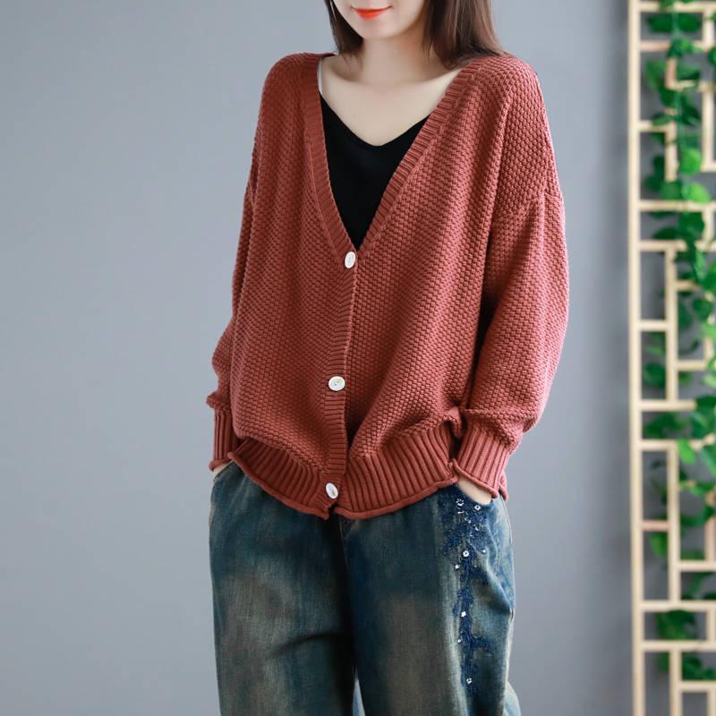Women Sweater Chunky Knitted Cardigan Loose Single-breasted Solid Color Knit Cardigan Sweater Coat
