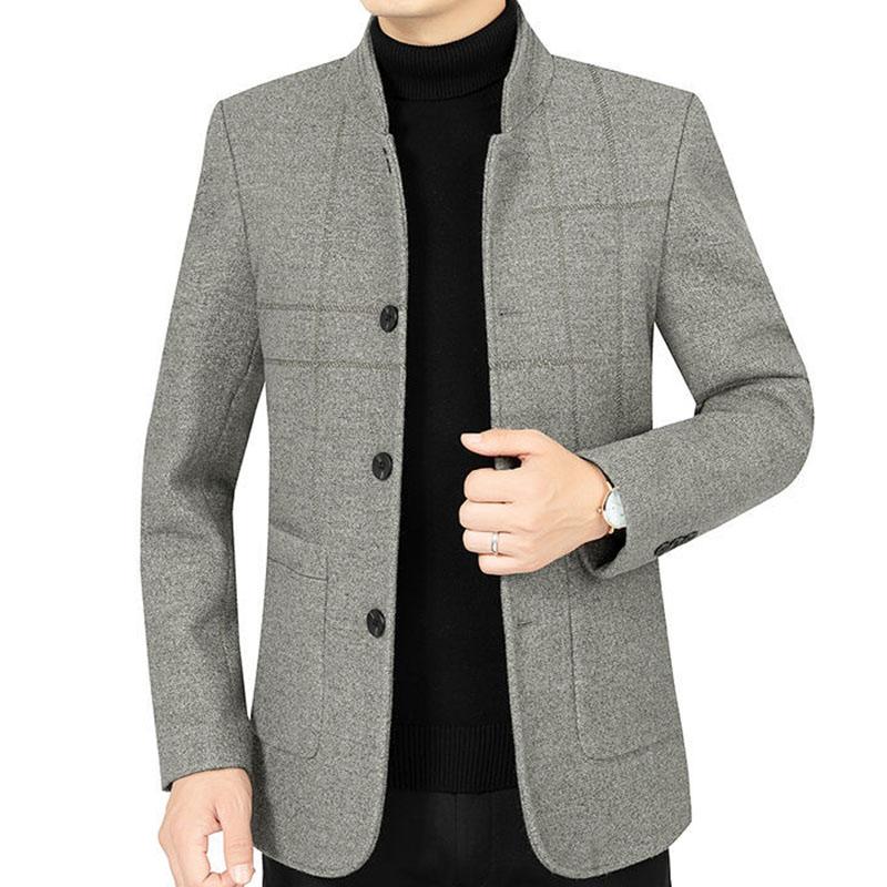 Middle-aged Men's Jacket Autumn and Winter Thick Woolen Coat Woolen Woolen Winter Warm Standing Collar Jacket